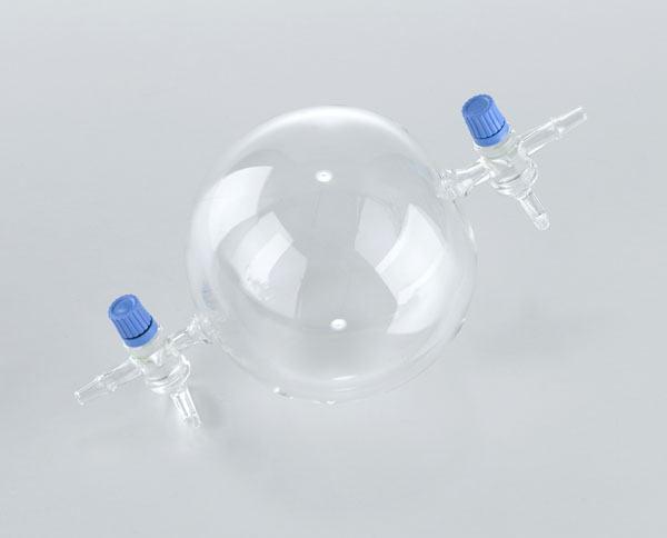 Sphere with 2 stopcocks, glass, 1 l