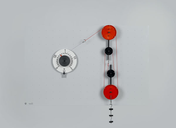 Fixed pulley, loose pulley and block and tackle as simple machines on the adhesive magnetic board 