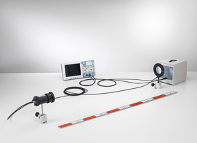 Determining the velocity of light using a periodical light signal at a short measuring distance